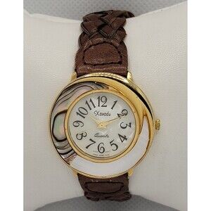Women's Xanadu Stylish Round Gold Tone Case Brown Braided Leather Strap Watch 01